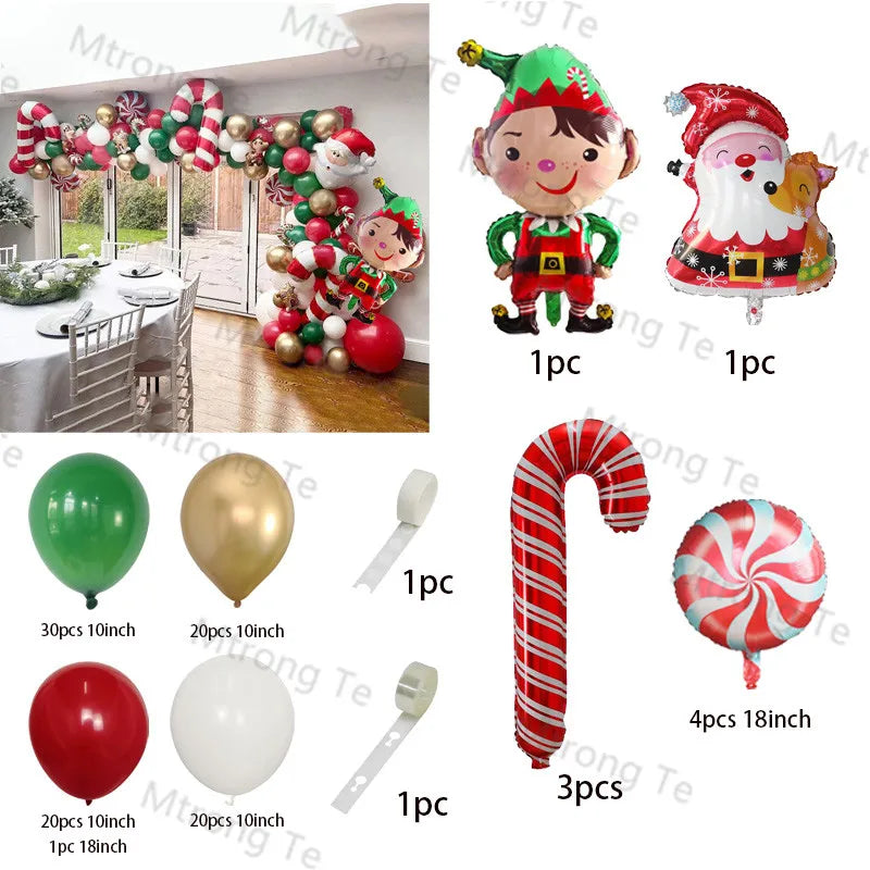 Christmas Balloons Garland Arch Red Green Ballon Crutch Burst Star Santa Gift Box Foil Baloon New Year Decoration Christmas