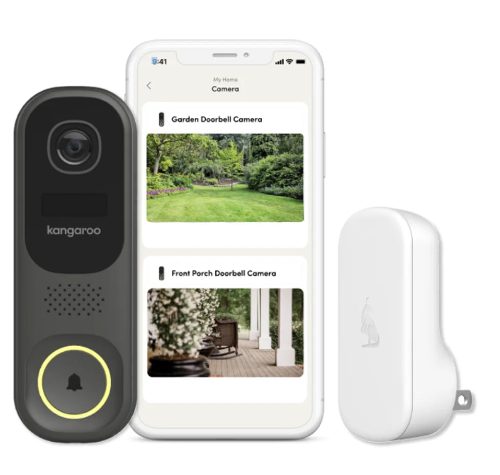 KANGAROO Wireless WiFi Doorbell Camera with 2-Way Audio - HD Resolution, Night Vision, Voice Changer, Waterproof, Wall Hanging