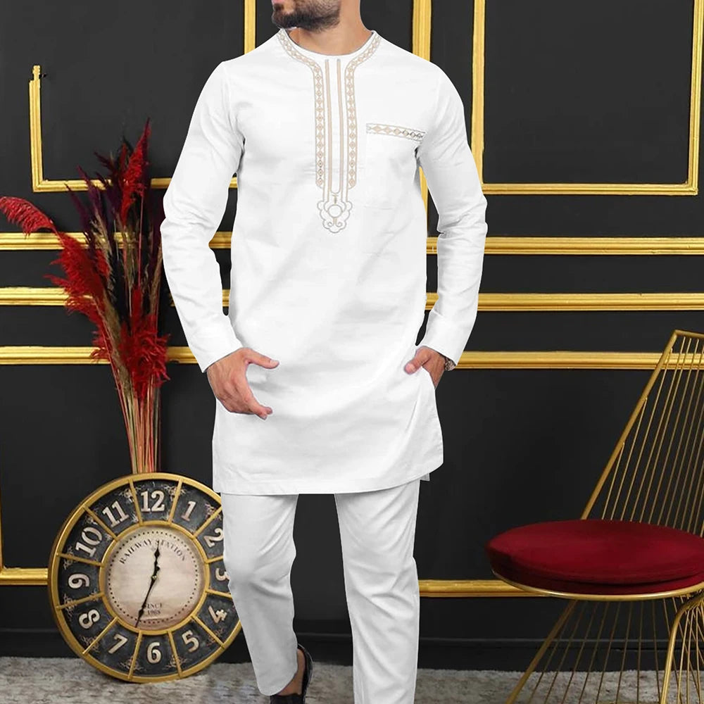 New In 2pcs Men Dashiki Full Pant Sets African Traditional Outfit Long Sleeve Men's Luxury Clothing Kaftan Elegant Brand Suits