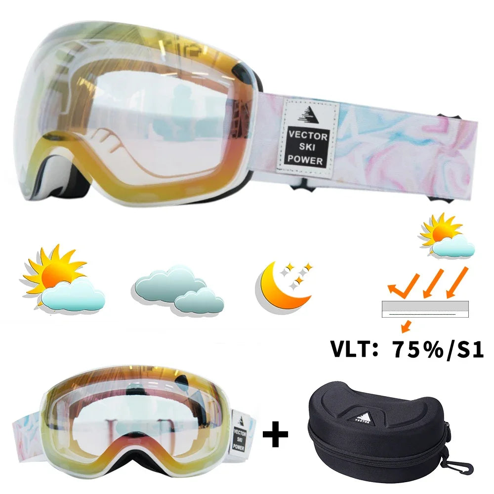 VECTOR OTG Ski Snowboard Goggles Women Men Skiing Eyewear UV 400 Snow Protection Glasses Adult Double Spherical Mirror Magnetic