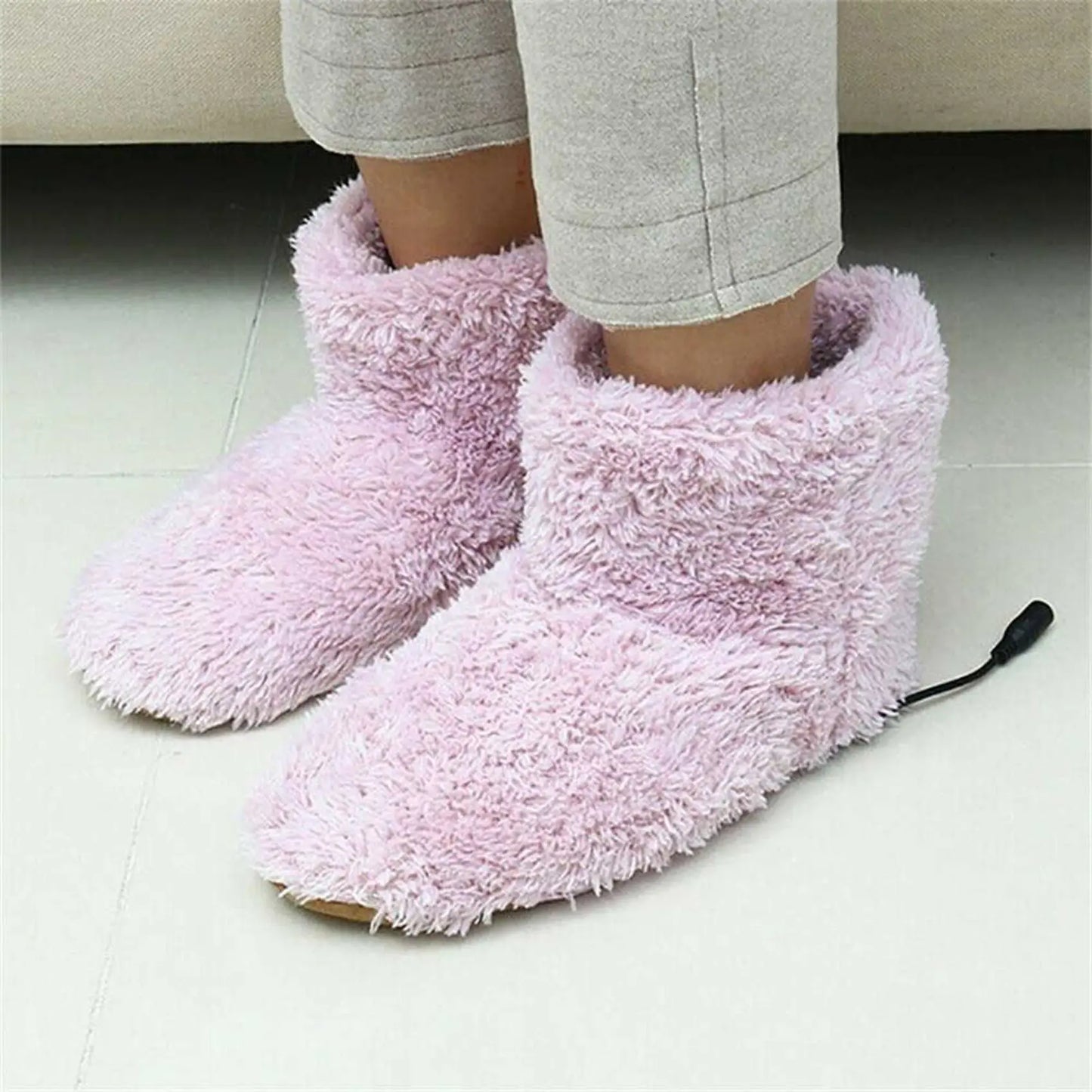 Winter USB Heater Foot Shoes Electric Shoes Warming Pad Plush Warm Electric Slippers Feet Heated Insoles Pink-