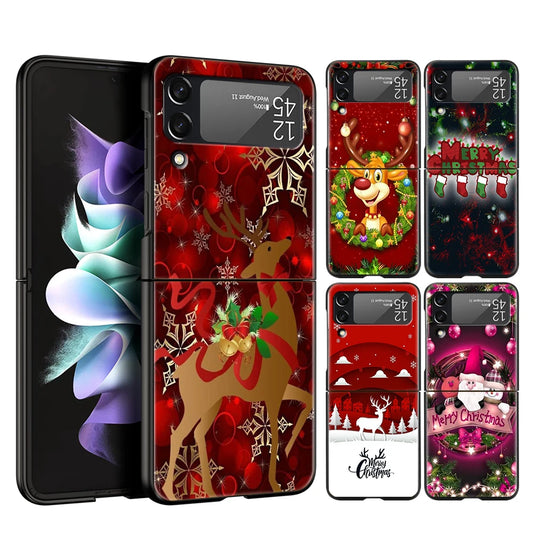 Christmas Tree New Year Gifts Hard PC Phone Case For Samsung Galaxy Z Flip 6 5 4 Black Cover For Galaxy Z Flip 3 Foldable Cases