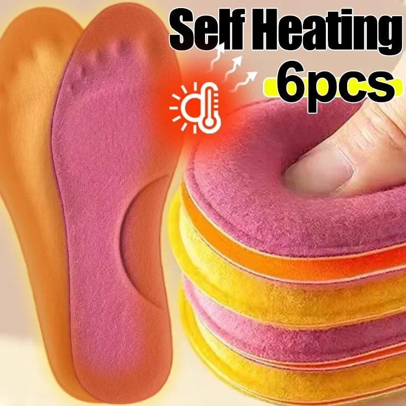 2/6pcsWinter Fur Self Heating Insoles Foot Thermal Thicken Insole Memory Foam Shoe Pads Warm Sports Shoes Inserts for Women Men