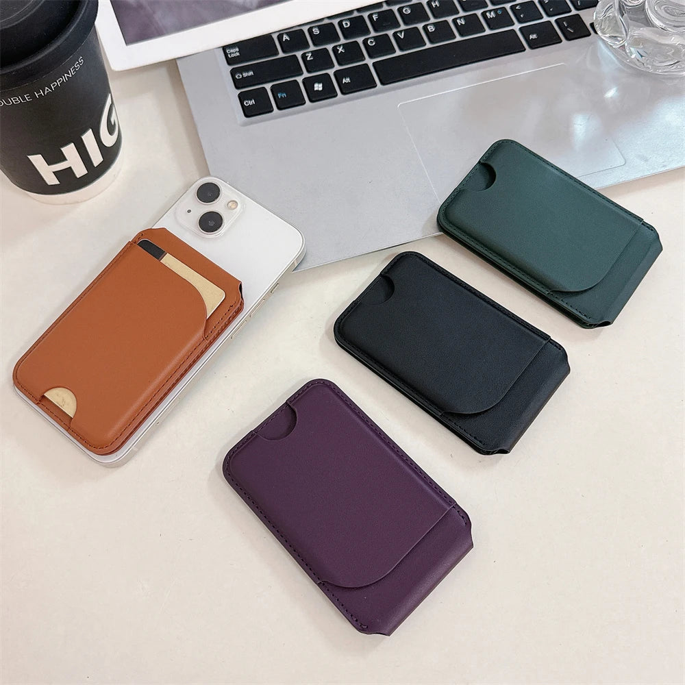 Magnetic For Magsafe Fold Card Holder Solid Leather Case For iPhone 16 15 14 13 12 Pro Max For Samsung S24 S23 S22 Ultra Cover