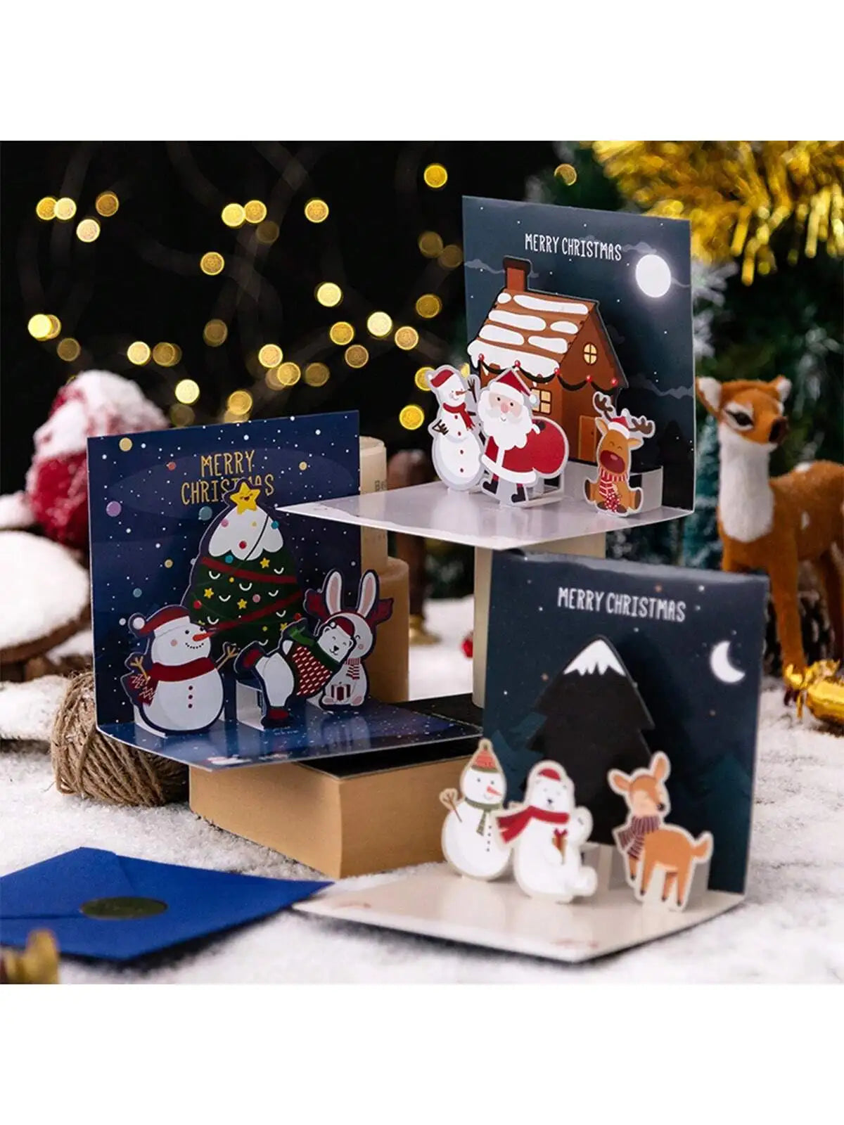 6PCS Christmas Eve 3D three-dimensional greeting card creative gift message card holiday greeting card