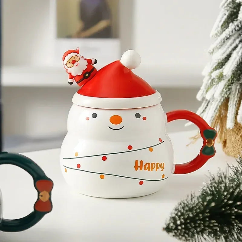 Christmas Mug New Year Gift Decoration Set Drinkware Party Decoration Coffee Cup with Lid Spoon Cartoon Cute Ceramic Mug Tea Cup