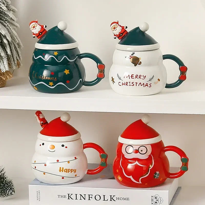 Christmas Mug New Year Gift Decoration Set Drinkware Party Decoration Coffee Cup with Lid Spoon Cartoon Cute Ceramic Mug Tea Cup