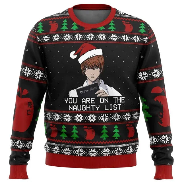 Death Note Naughty List Ugly Christmas Sweater Gift Santa Claus Pullover Men 3D Sweatshirt And Top Autumn And Winter Clothi