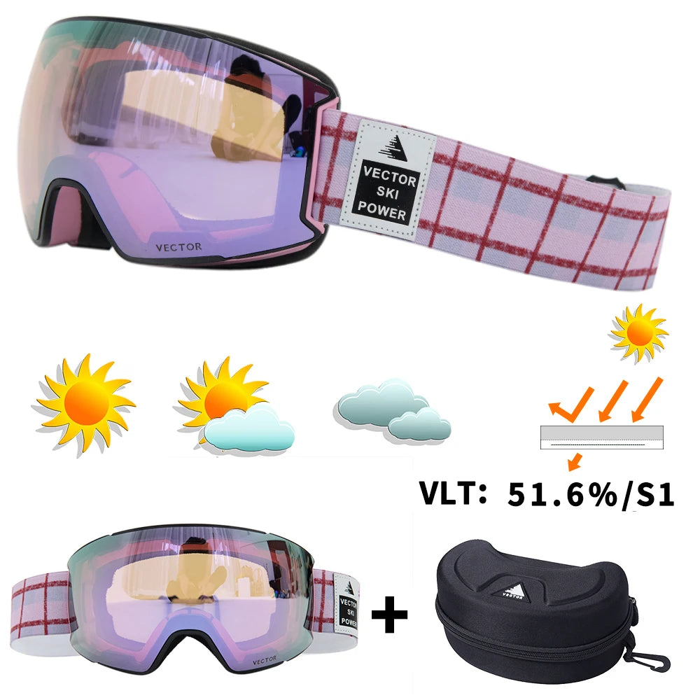 OTG Ski Goggles Purple Lens Snow Glasses Men UV400 Anti-fog Coatings Snowmobile Snowboard Skiing Women Outdoor Winter Sport