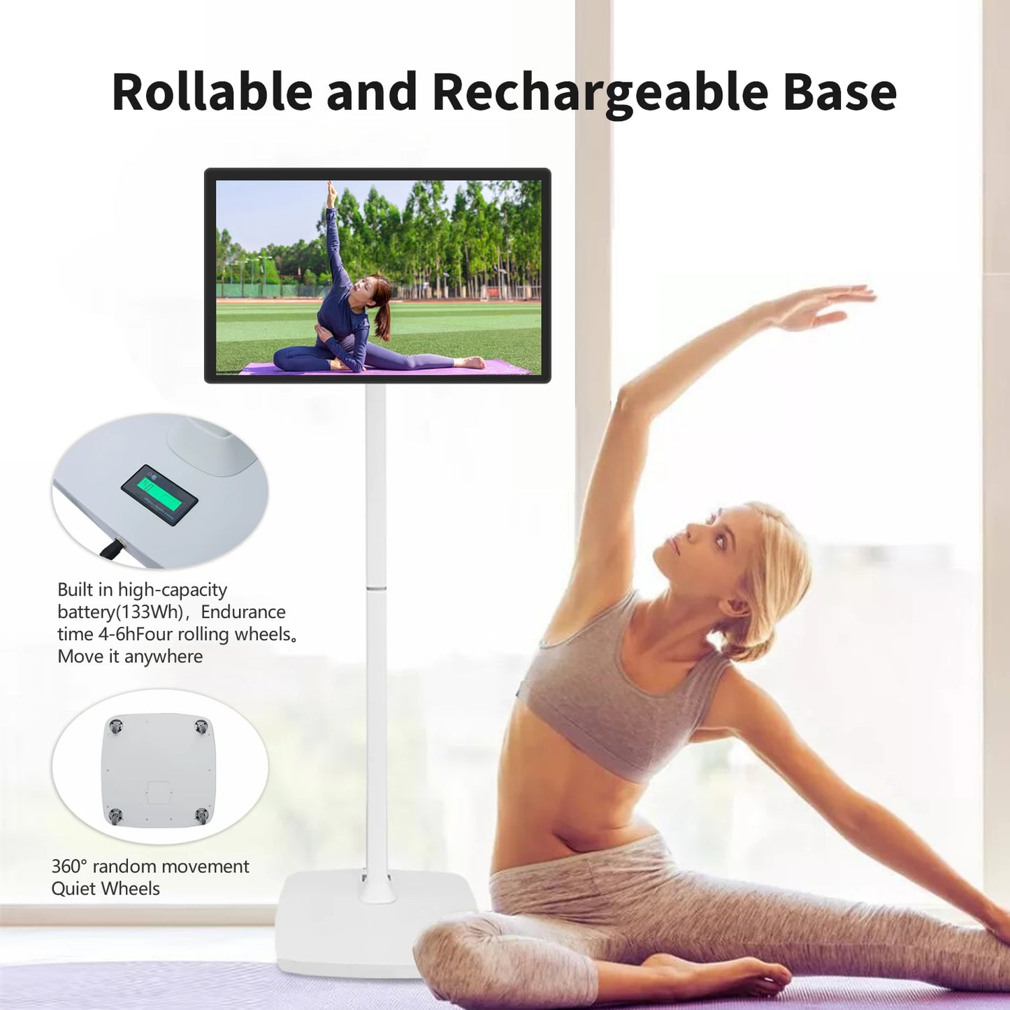 Standby me 22 24 27 32 inch Moving Smart portable Television Monitor Touch Screen Rolling Rechargeable Tv Stand On Wheels