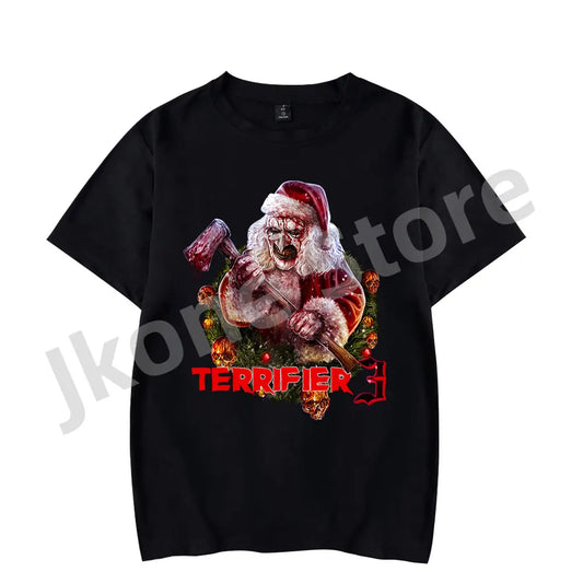 Terrifier Christmas T-shirts Horror Movie Merch Holiday Women Men Fashion Casual Short Sleeve Tee