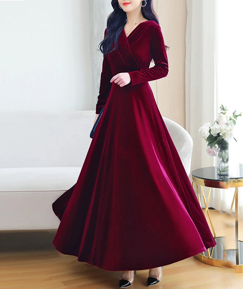 Christmas Wedding Bridesmaid Party Long Dress Evening Elegant Velvet Formal Muslim Abaya Robe Gown Maxi Dress For Women Clothin