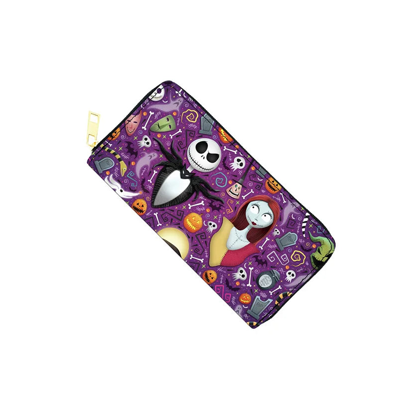 Disney Nightmare Before Christmas Zipper PU Wallet Jack Skellington Movie Figures MultiFunction Long Style Money Bag Women Gifts