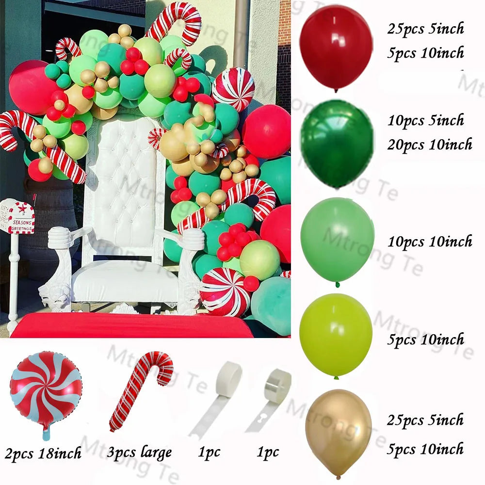 Christmas Balloons Garland Arch Red Green Ballon Crutch Burst Star Santa Gift Box Foil Baloon New Year Decoration Christmas