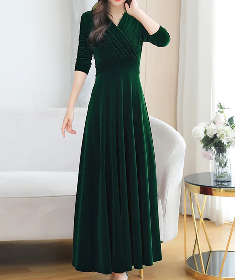 Christmas Wedding Bridesmaid Party Long Dress Evening Elegant Velvet Formal Muslim Abaya Robe Gown Maxi Dress For Women Clothin