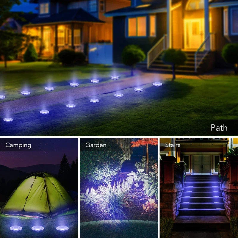 Solar Powered Ground Lights IP65 Waterproof Outdoor LED Disk Lights for Garden Non-Slip Landscape Path Lighting for Patio Lawn