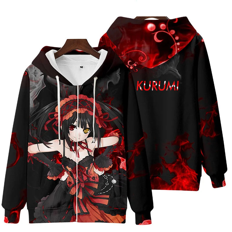 Japan Anime Date A Live Girl Tokisaki Kurumi Nightmare 3D Printed Men's Sweatshirt Hooded Hoodies Harajuku Casual Man Clothing