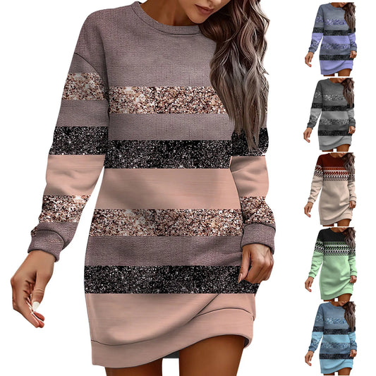 Women Christmas Sweatshirts Dress Long Sleeve Oversized Trendy Graphic Outdoor Cute Xmas Pullover Top T-Shirt Hip Pack Dress