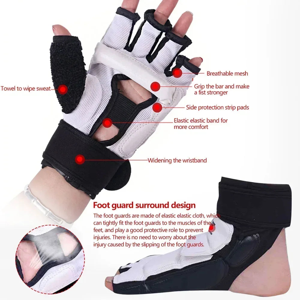 1 Pair Taekwondo Legguard Handguard Gloves Half Finger Sponge Protector Karate Boxing Competition Training Protective Gloves