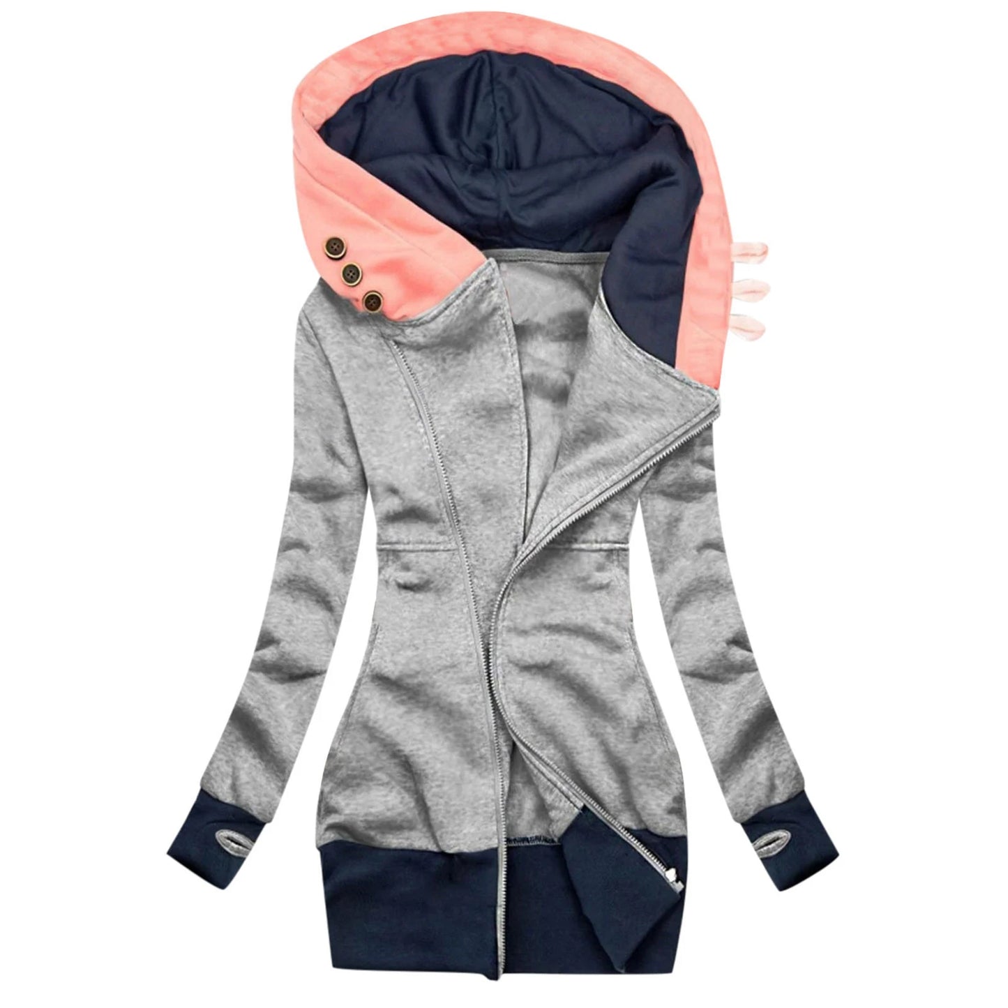 Stylish Hoodie Coat Zipper All Match Outwear Warm Pockets Sweatshirt