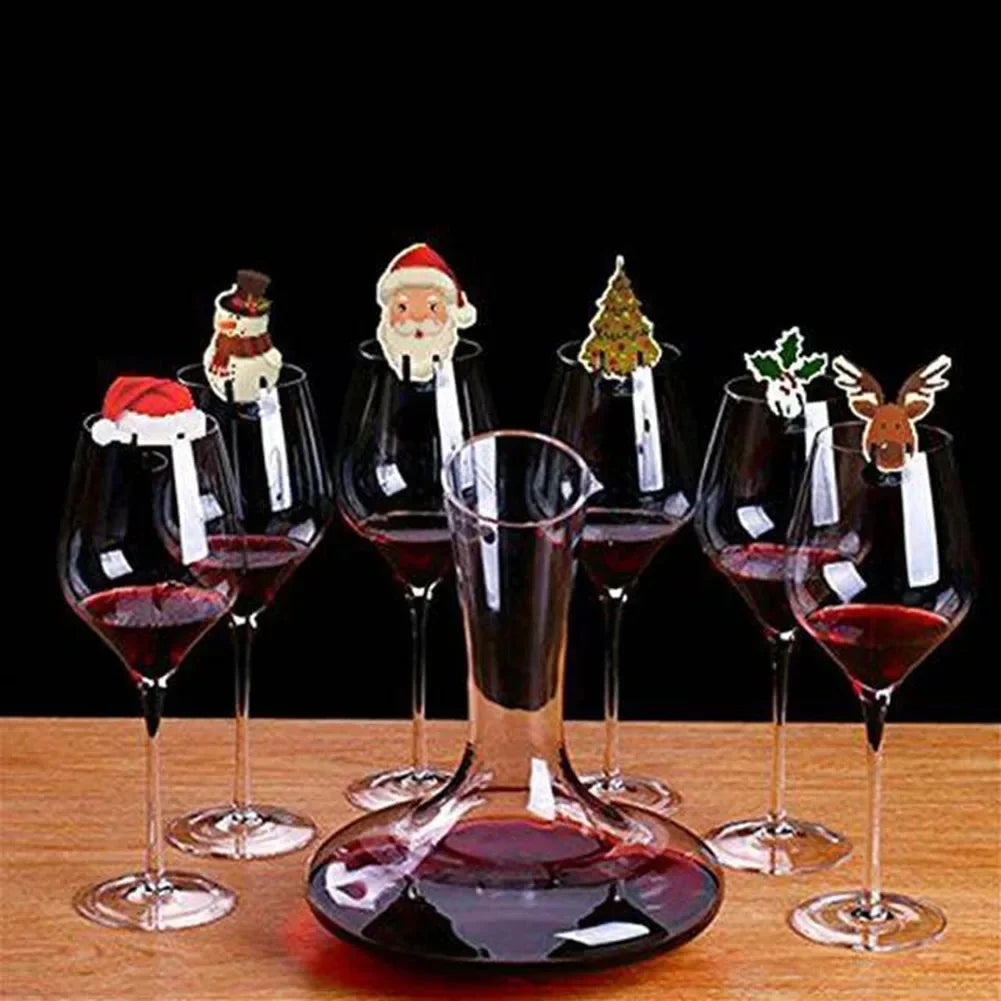 10pcs/set Christmas Glass Cup Card Santa Claus Hat Wine Glass Decor Ornaments Christmas Decorations Navidad Noel New Year 2023