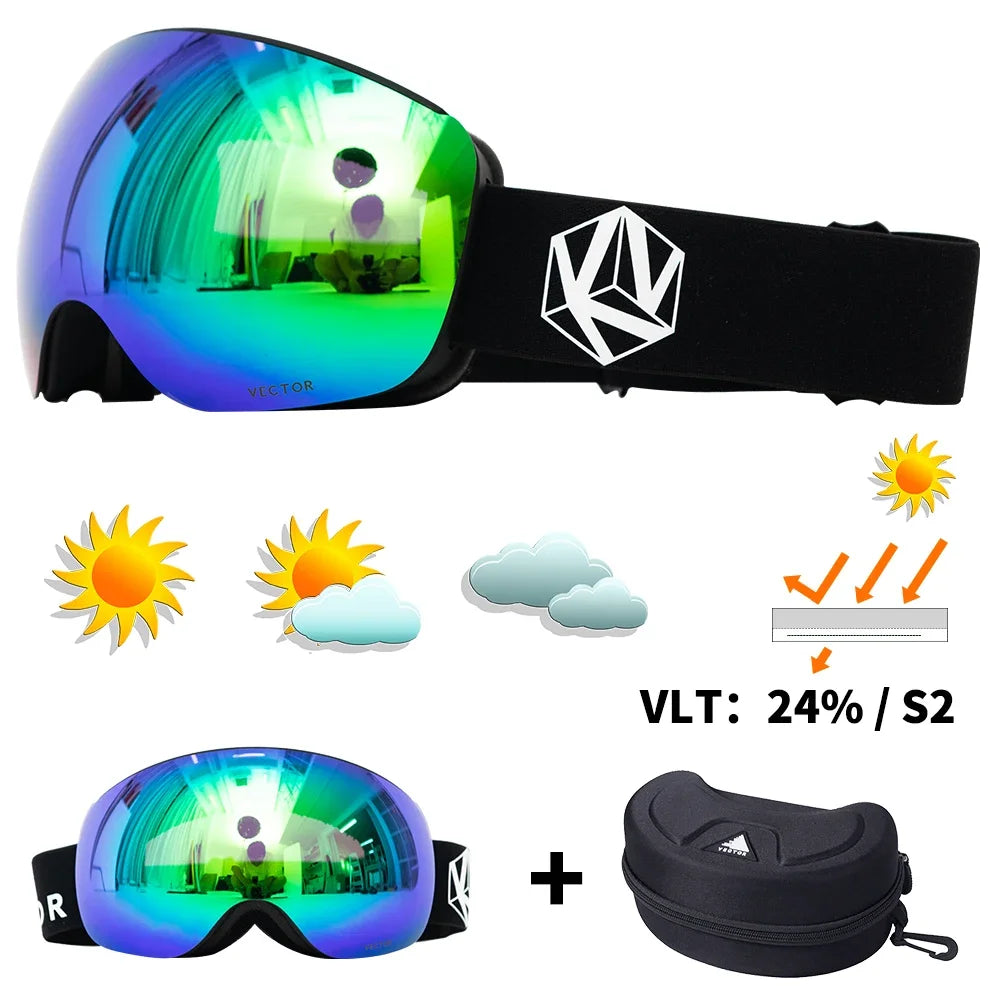 VECTOR OTG Ski Snowboard Goggles Women Men Skiing Eyewear UV 400 Snow Protection Glasses Adult Double Spherical Mirror Magnetic