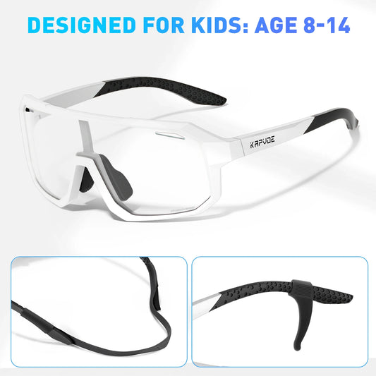 Kapvoe- Child Photochromic Sunglasses Sports Cycling Glasses Kids UV400 Boys Girls Fashion Bike Glasses Outdoor Bicycle Eyewear