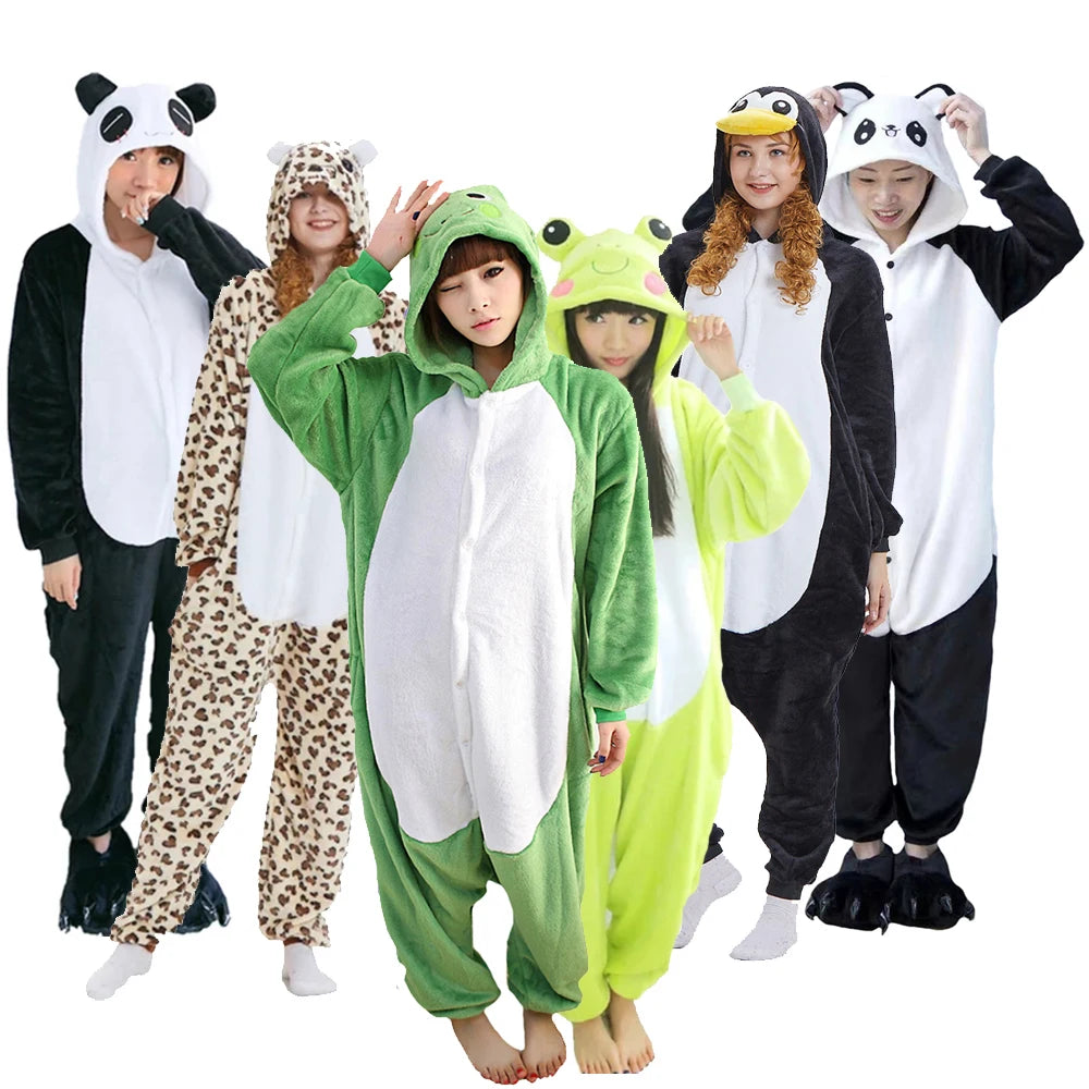 Unisex Adult Onesie Pajamas Bear Cat Animal One Piece Costume Halloween Christmas Cosplay Sleepwear Cartoon Frog Panda Jumpsuits