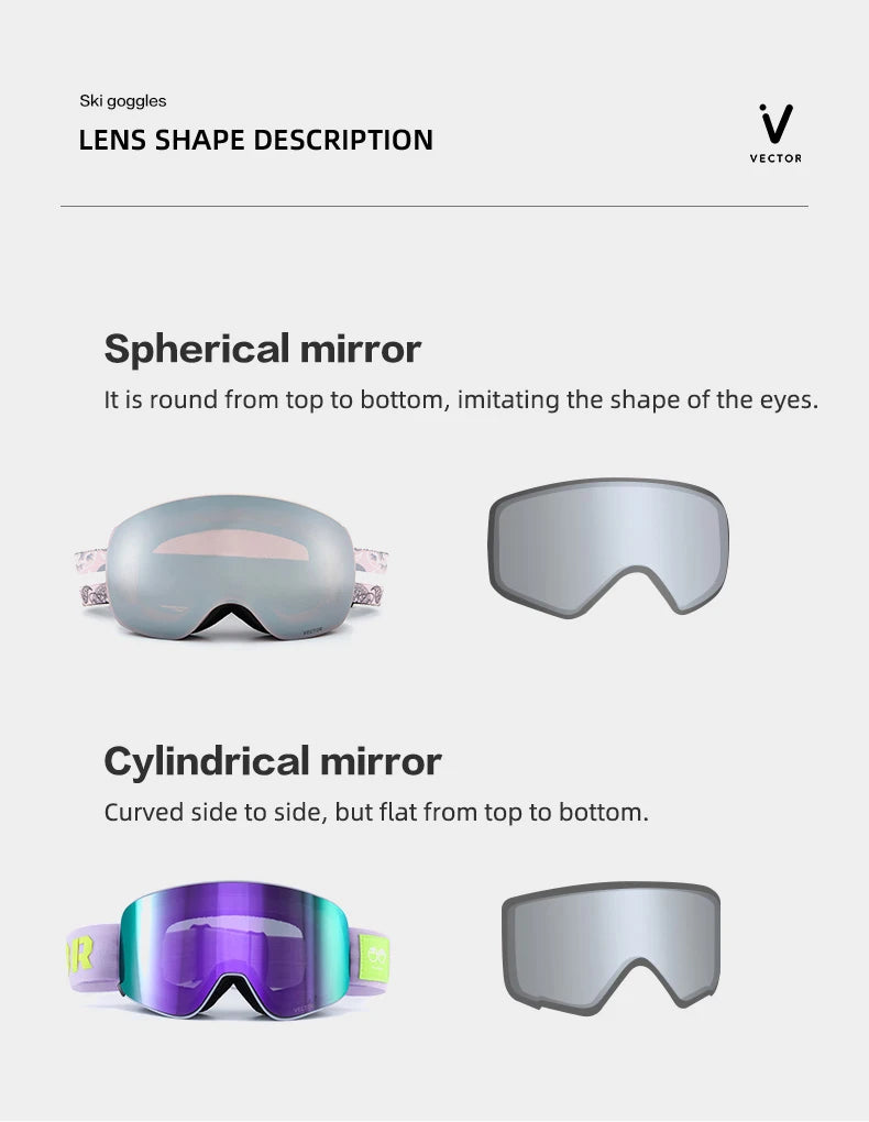 VECTOR OTG Ski Snowboard Goggles Women Men Skiing Eyewear UV 400 Snow Protection Glasses Adult Double Spherical Mirror Magnetic