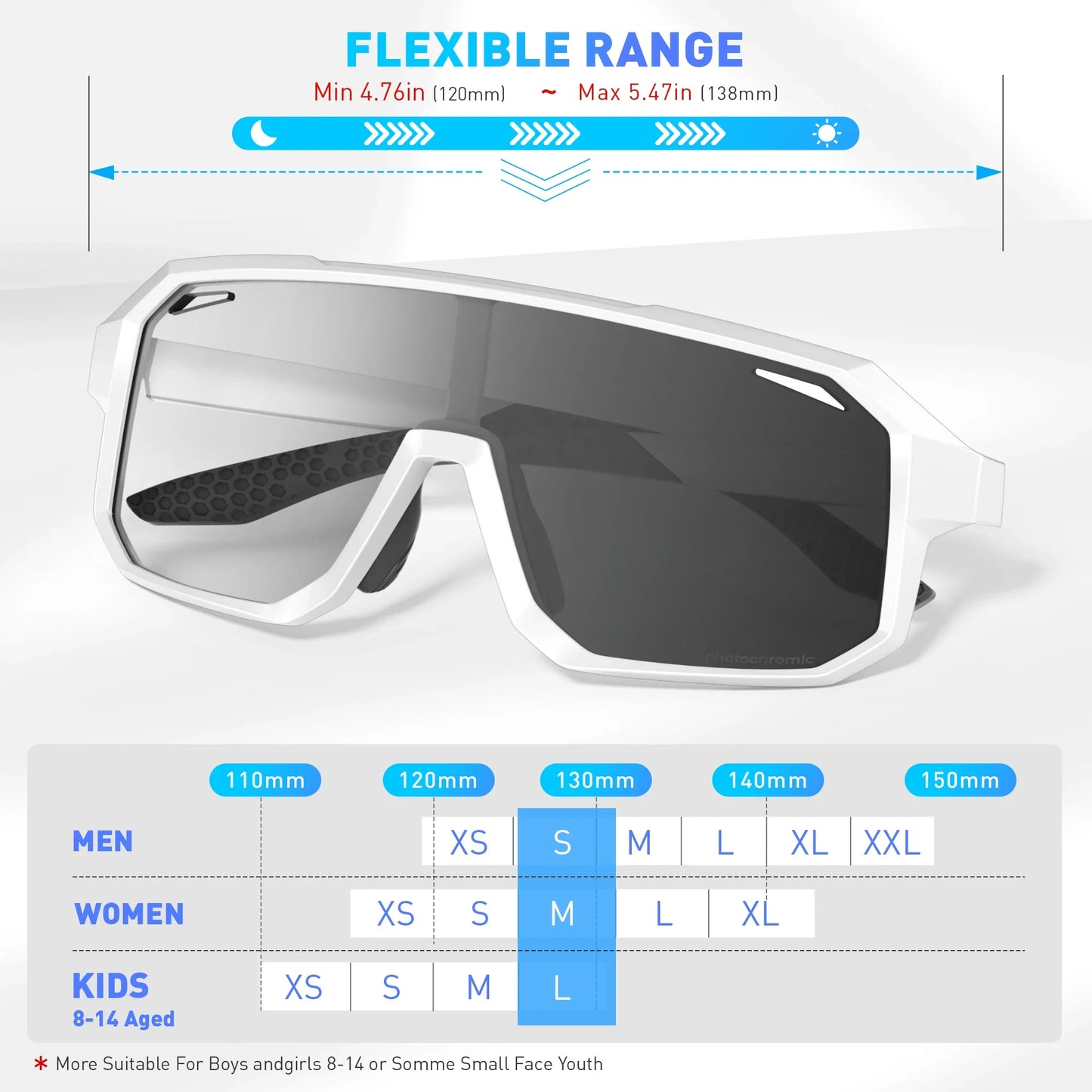 Kapvoe- Child Photochromic Sunglasses Sports Cycling Glasses Kids UV400 Boys Girls Fashion Bike Glasses Outdoor Bicycle Eyewear