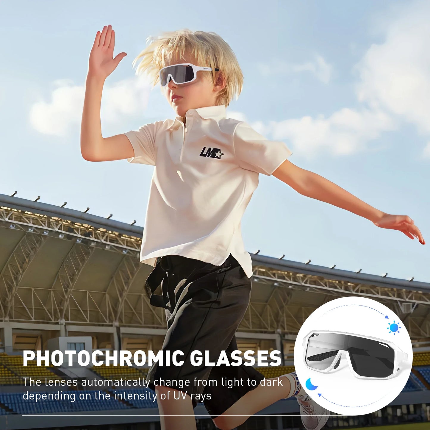 Kapvoe- Child Photochromic Sunglasses Sports Cycling Glasses Kids UV400 Boys Girls Fashion Bike Glasses Outdoor Bicycle Eyewear