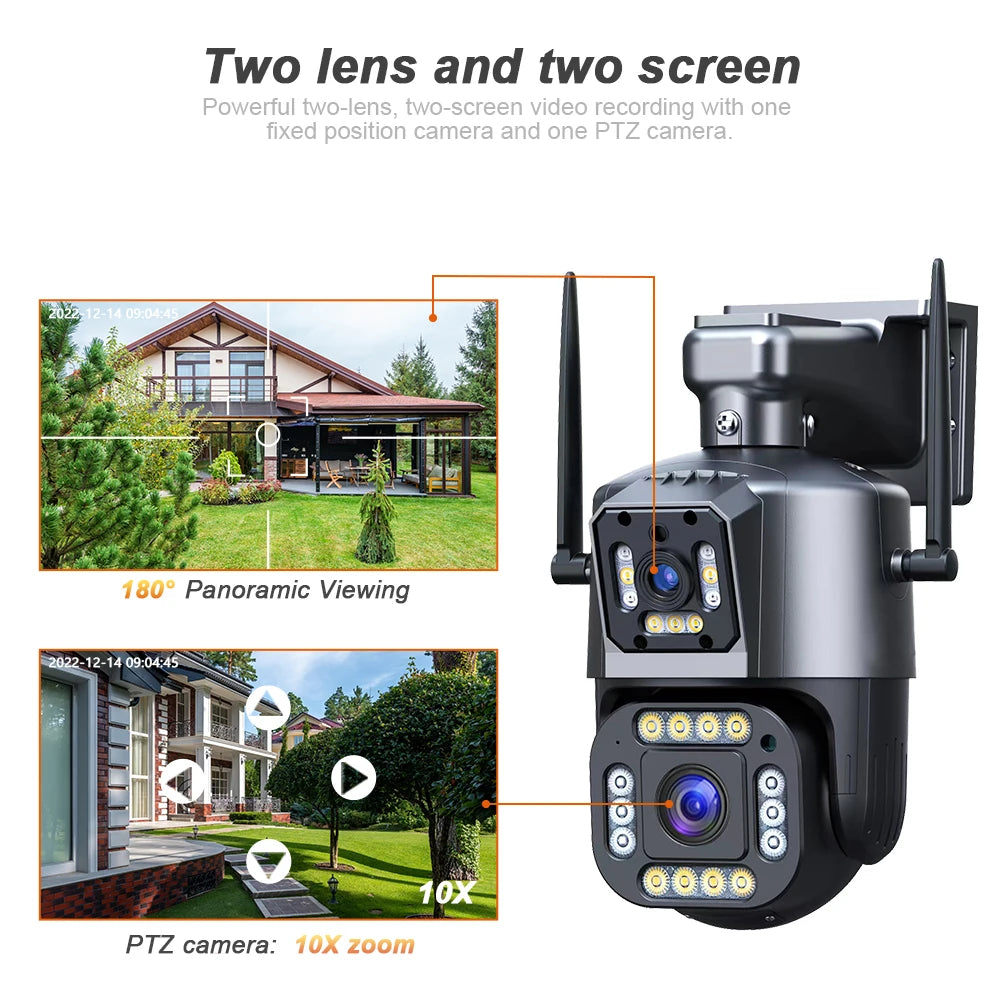 SANSCO 4K 8MP Dual Lens PTZ WIFI Camera Dual Screen 4MP HD Wireless Outdoor IP Camera AI Human Tracking Surveillance IPC360 Home