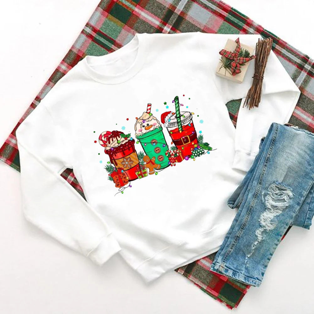 Hot Cocoa Chocolates Cake Printed Sweatshirt Women Christmas Hoodie Tops Holiday Sweater Female Winter Holidy Outfit Sweatshirts