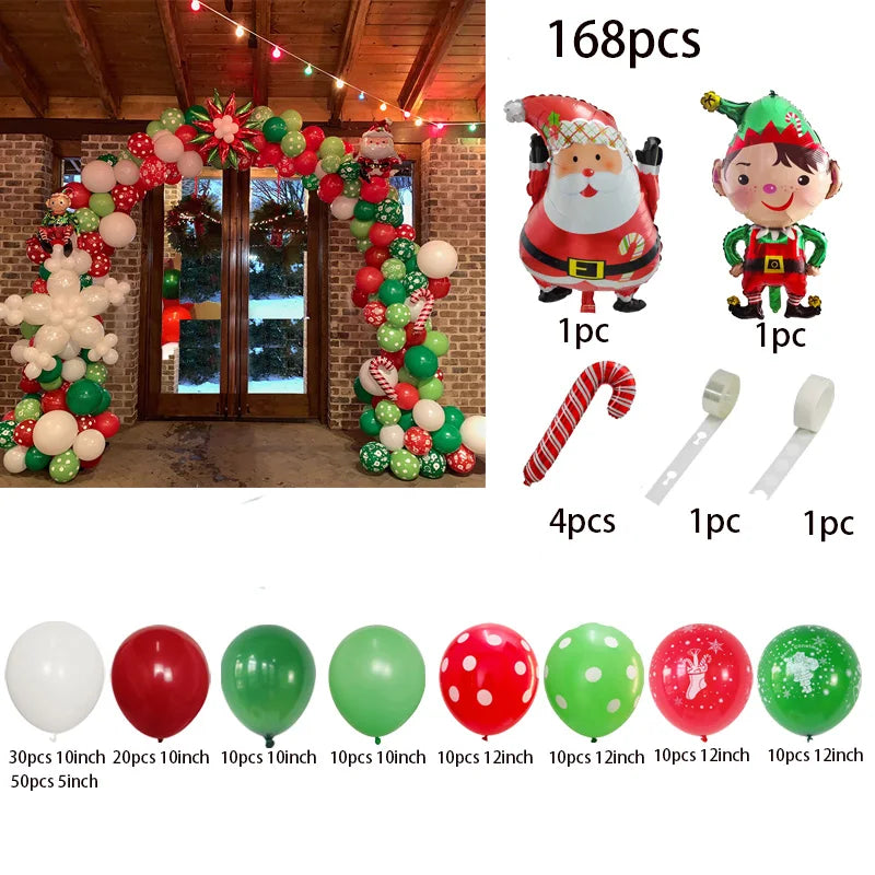 Christmas Balloons Garland Arch Red Green Ballon Crutch Burst Star Santa Gift Box Foil Baloon New Year Decoration Christmas