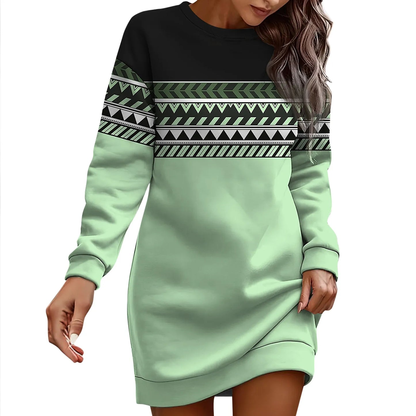 Women Christmas Sweatshirts Dress Long Sleeve Oversized Trendy Graphic Outdoor Cute Xmas Pullover Top T-Shirt Hip Pack Dress