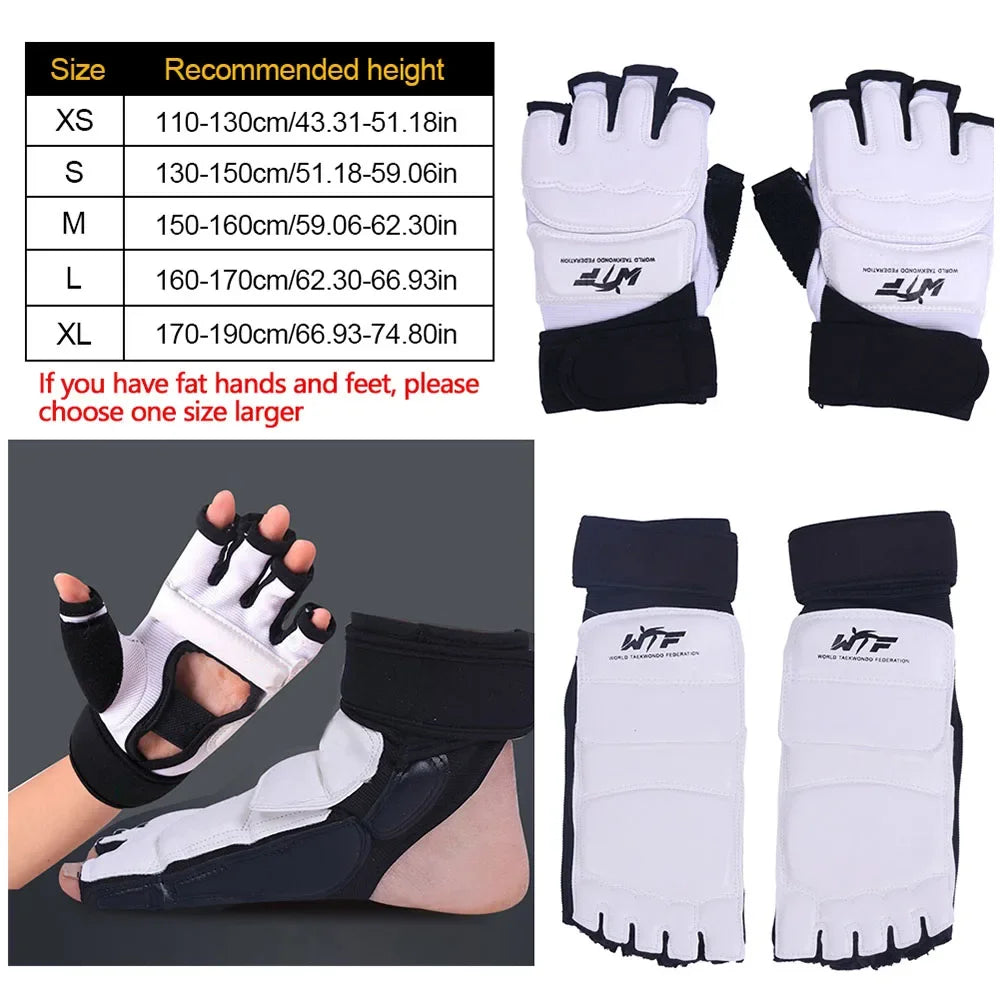 1 Pair Taekwondo Legguard Handguard Gloves Half Finger Sponge Protector Karate Boxing Competition Training Protective Gloves