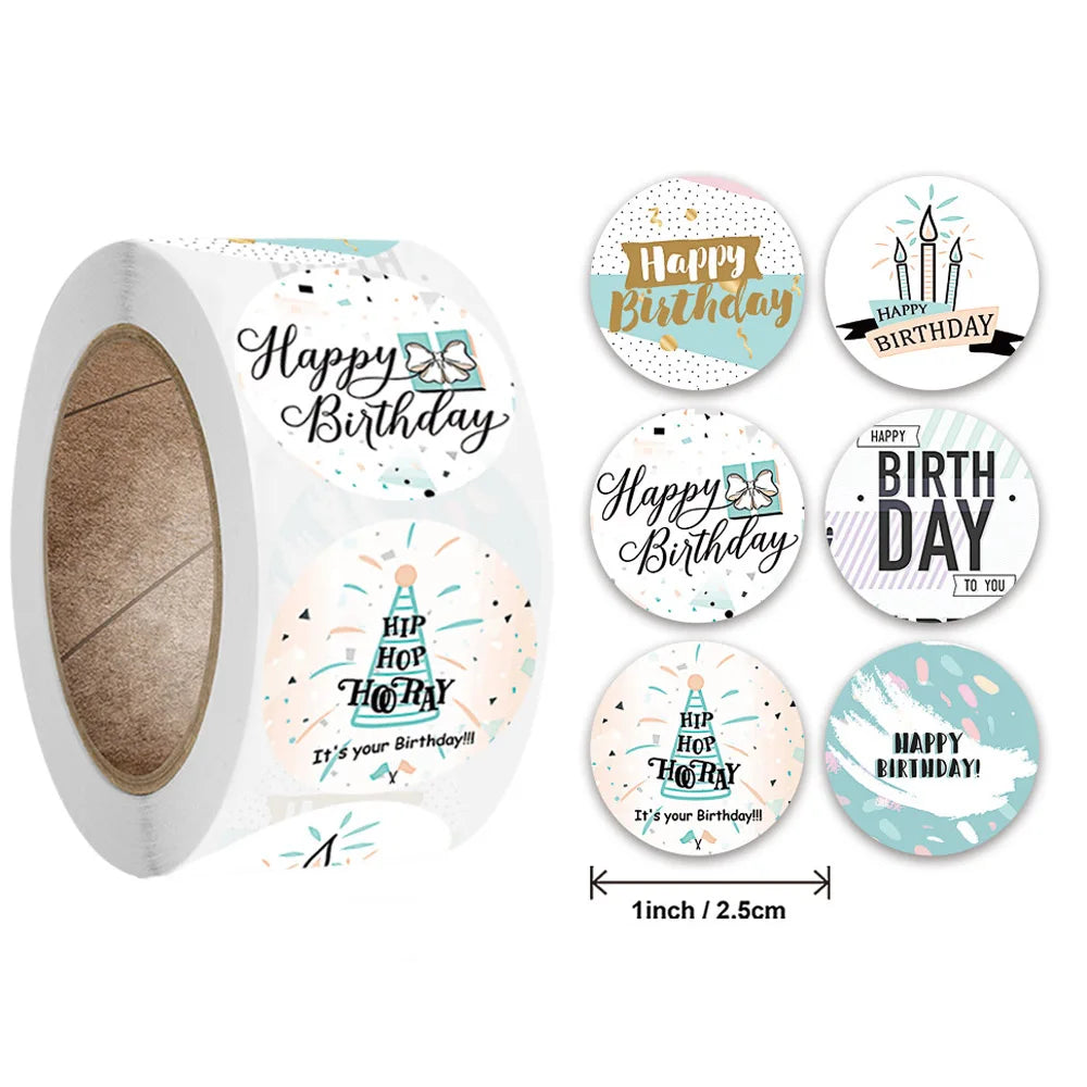 50-500pcs 1inch Happy Birthday Handmad Sticker Sealing Sticker Vintage DIY Gift Stickersdhesive Christmas Sticker Stationery