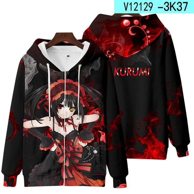 Japan Anime Date A Live Girl Tokisaki Kurumi Nightmare 3D Printed Men's Sweatshirt Hooded Hoodies Harajuku Casual Man Clothing