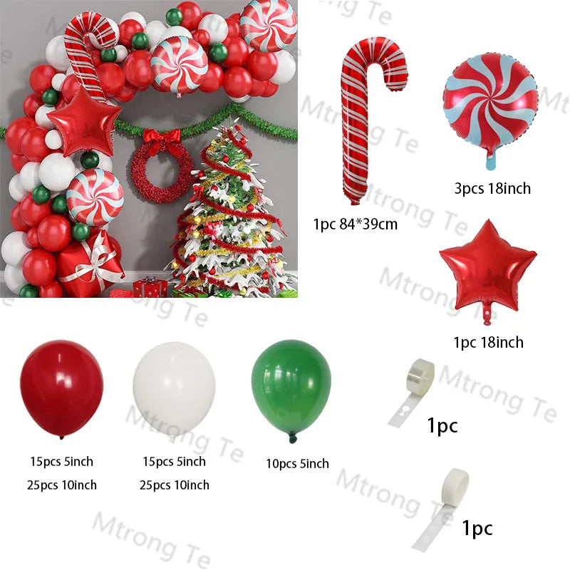 Christmas Balloons Garland Arch Red Green Ballon Crutch Burst Star Santa Gift Box Foil Baloon New Year Decoration Christmas