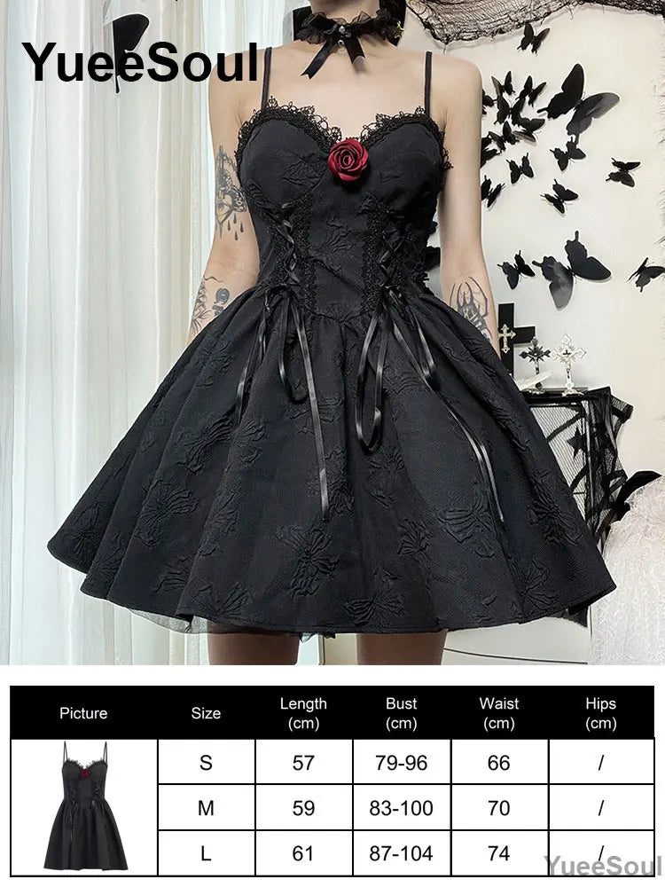 Grunge Gothic Women Dress Lace Trim High Waist Bodycon Mini Dress 2024 Summer New E-girl Vintage Punk Harajuku Lolita Clothes(M)