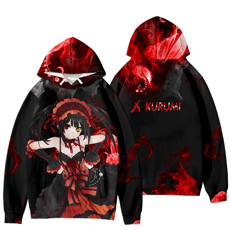 Japan Anime Date A Live Girl Tokisaki Kurumi Nightmare 3D Printed Men's Sweatshirt Hooded Hoodies Harajuku Casual Man Clothing