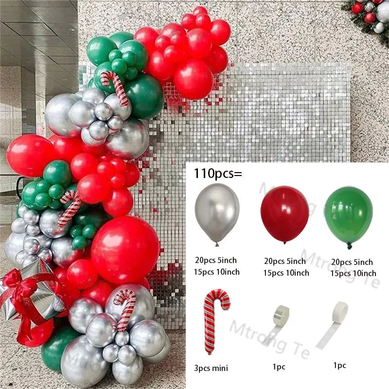 Christmas Balloons Garland Arch Red Green Ballon Crutch Burst Star Santa Gift Box Foil Baloon New Year Decoration Christmas