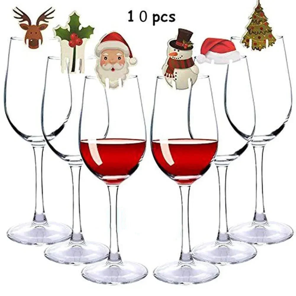 10pcs/set Christmas Glass Cup Card Santa Claus Hat Wine Glass Decor Ornaments Christmas Decorations Navidad Noel New Year 2023