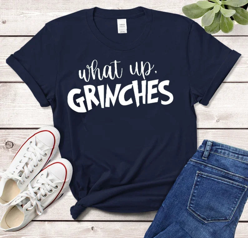 What Up Grinches Christmas Pajamas Personalized Gifts Holiday Party Family Short Sleeve Top Tees 100%cctton Streetwear goth y2k