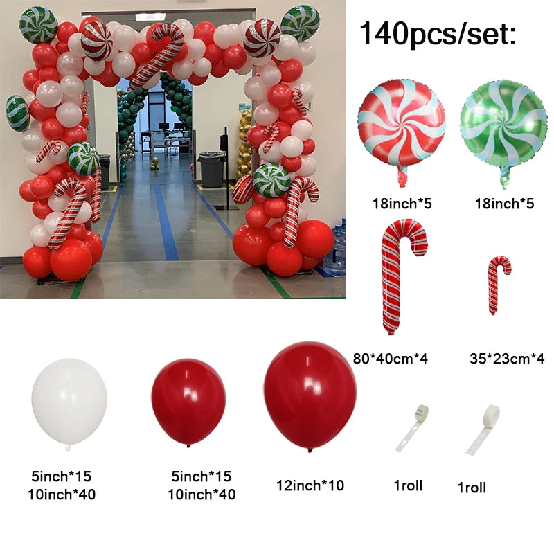 Christmas Balloons Garland Arch Red Green Ballon Crutch Burst Star Santa Gift Box Foil Baloon New Year Decoration Christmas