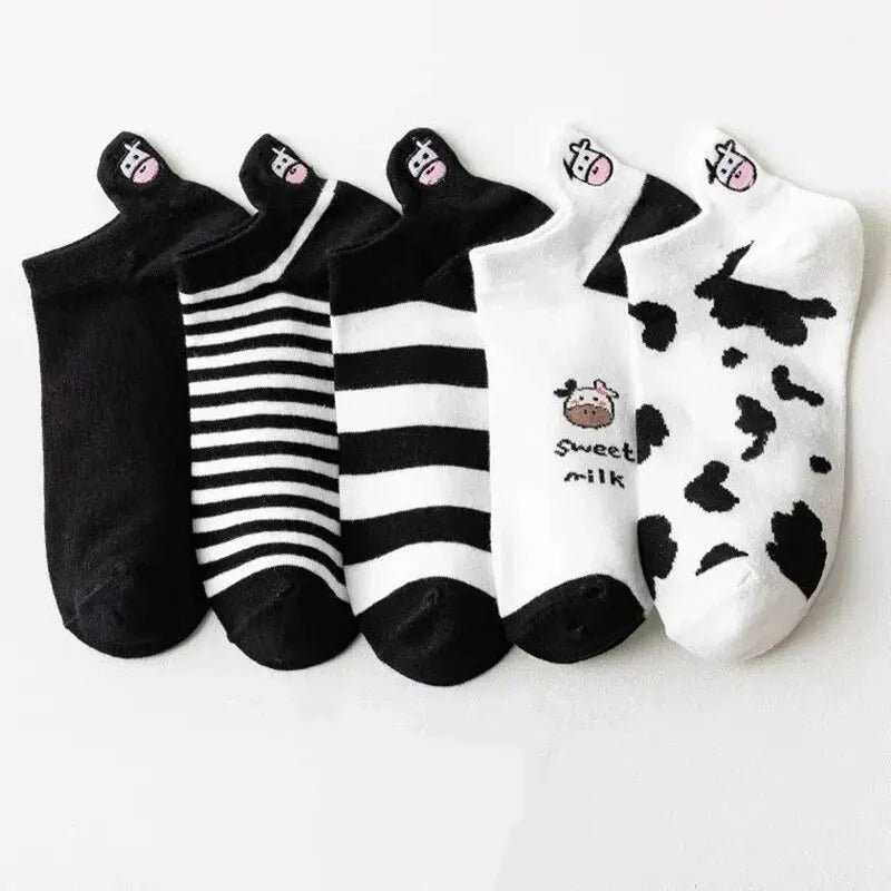 10 Pairs Womens Socks Lovely Cow Pattern Short Socks Creative Printing Socks Ankle Sock Casual Sports Socks