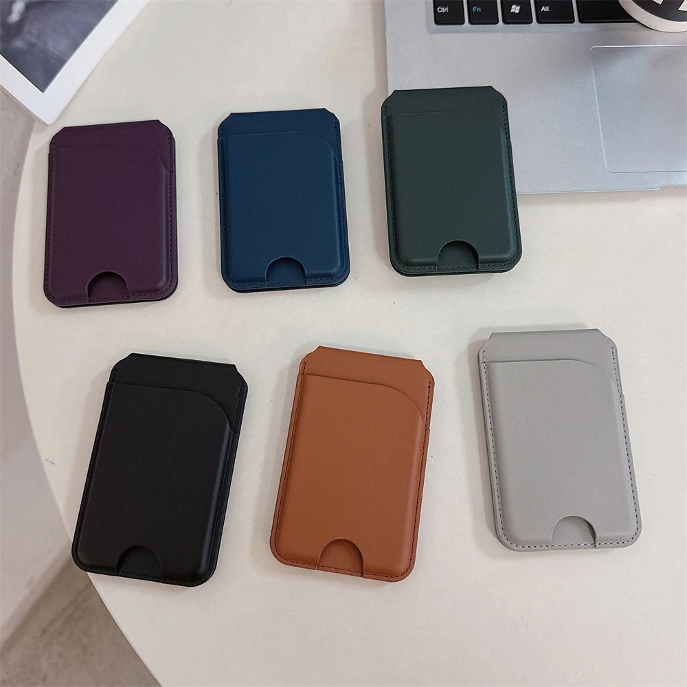 Magnetic For Magsafe Fold Card Holder Solid Leather Case For iPhone 16 15 14 13 12 Pro Max For Samsung S24 S23 S22 Ultra Cover