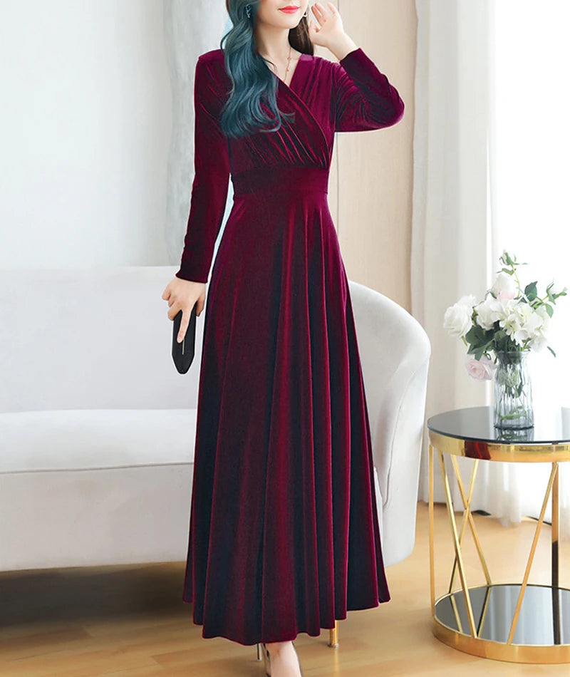 Christmas Wedding Bridesmaid Party Long Dress Evening Elegant Velvet Formal Muslim Abaya Robe Gown Maxi Dress For Women Clothin