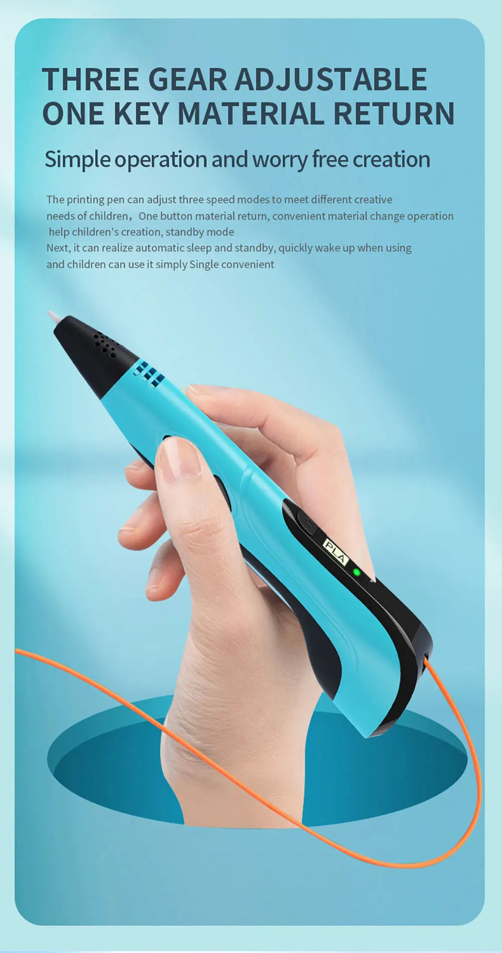 2024 New 3D Printing Pen 3D Pen for Children with Power Adapter 200M PLA Filament Travel Case Birthday Christmas Gift for Kids