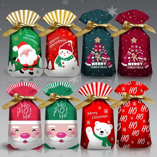 20Pcs New Year Christmas Candy Packaging Santa Gift Bag Xmas Plastic Bag Christmas Decorations for Home